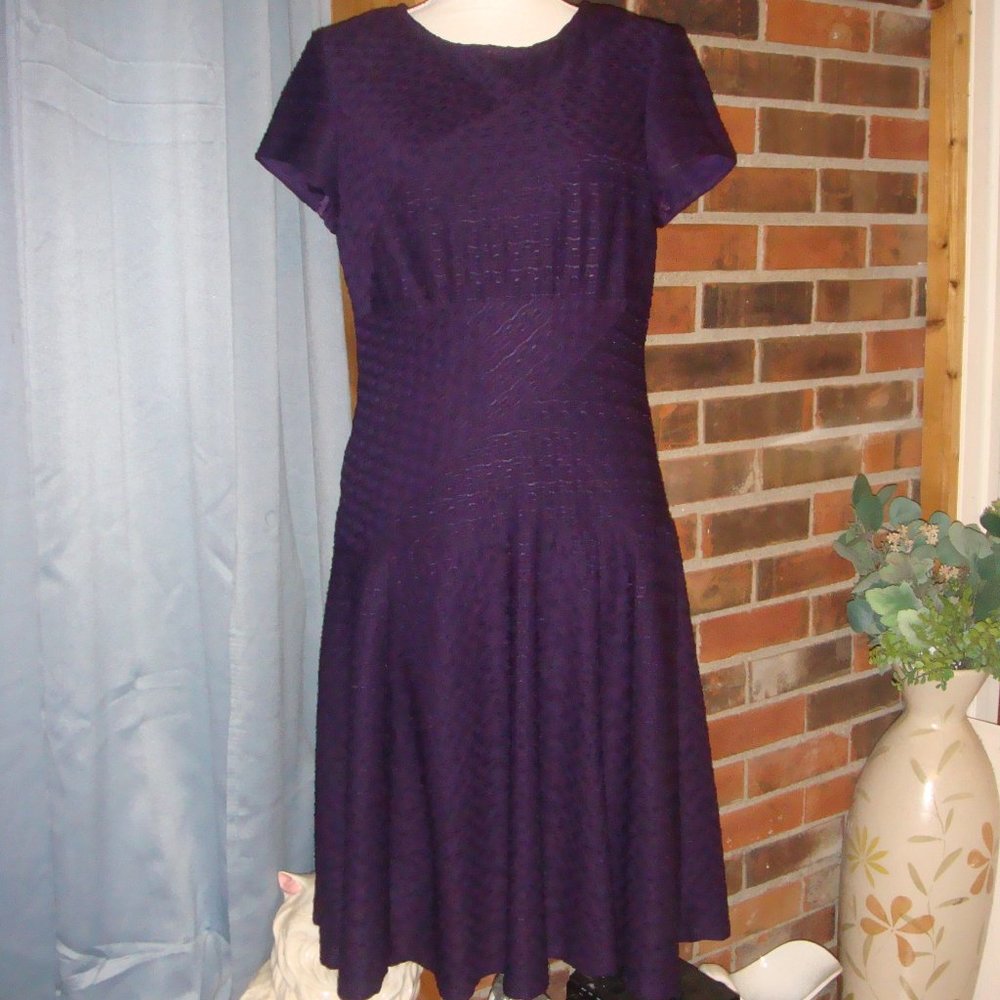 Sandra Darren Dark Purple Textured Dress 12